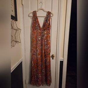 A.B.S. Collection By Allen Schwartz Elegant Paisley Maxi Dress in Orange